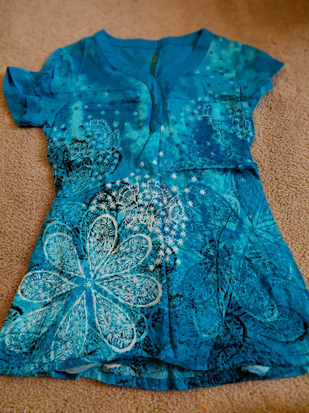 ViVI Teal-Blue V-Neck Cotton Tunic